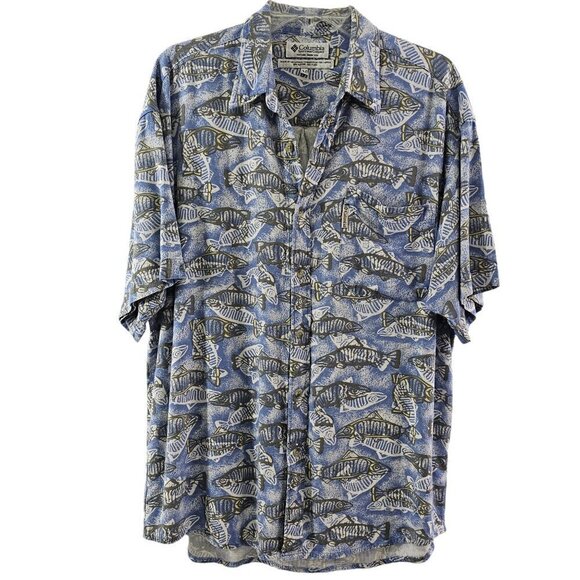 Columbia Fish Graphic Men’s Size Medium Outdoor Short Sleeve Button Down Shirt - Picture 15 of 16